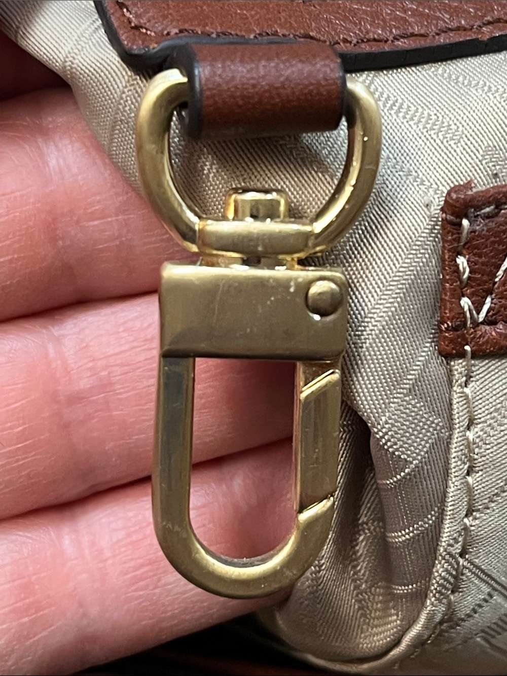 Cole Haan Tobacco Brown Pebbled Leather Shoulder Bag Purse Tote Gold Tone Trim - Picture 15 of 16